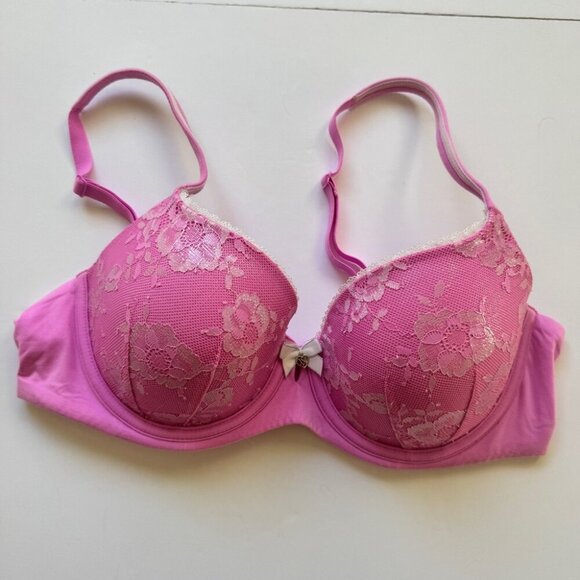 Victoria's Secret Bra Body By Victoria Lined Demi Pink Metallic Lace Bow Sz 36C - Picture 11 of 11